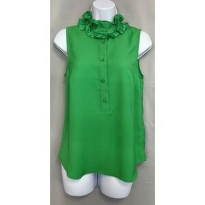 J. Crew Ruffle‎ Collar Sleeveless Blouse Green Women's Size XS Preppy